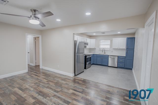 Living room opening into the kitchen
